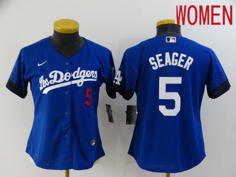 Women Los Angeles Dodgers 5 Seager Blue City Edition Nike 2021 MLB Jersey